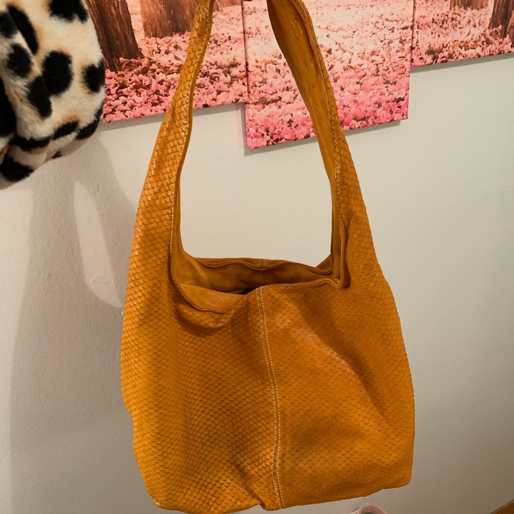 Yellow Italian leather satchel with wallet
